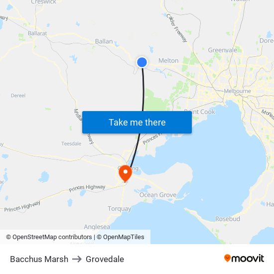 Bacchus Marsh to Grovedale map