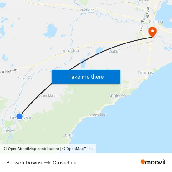 Barwon Downs to Grovedale map