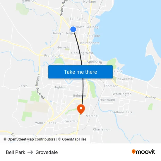 Bell Park to Grovedale map