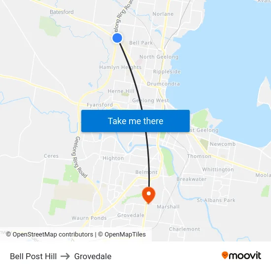 Bell Post Hill to Grovedale map