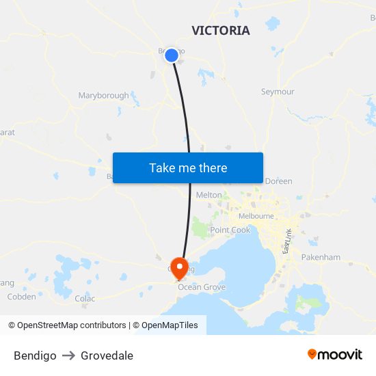 Bendigo to Grovedale map