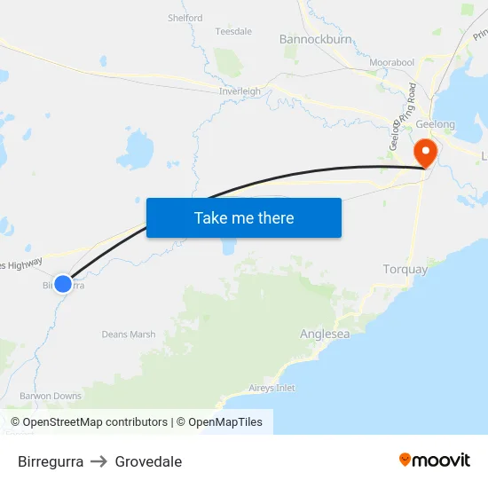 Birregurra to Grovedale map