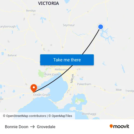 Bonnie Doon to Grovedale map