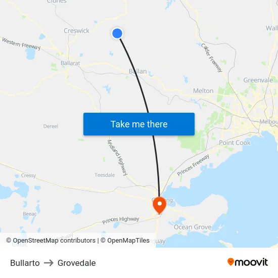 Bullarto to Grovedale map
