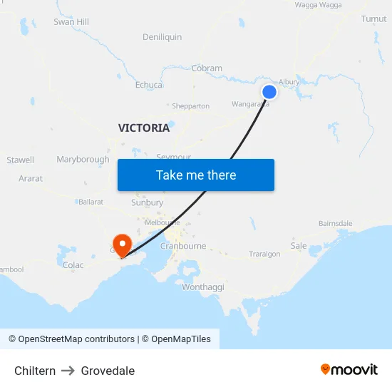 Chiltern to Grovedale map
