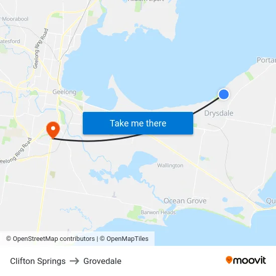 Clifton Springs to Grovedale map