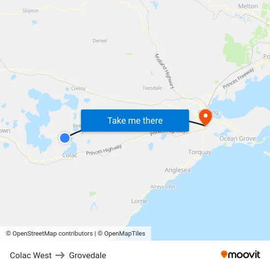 Colac West to Grovedale map