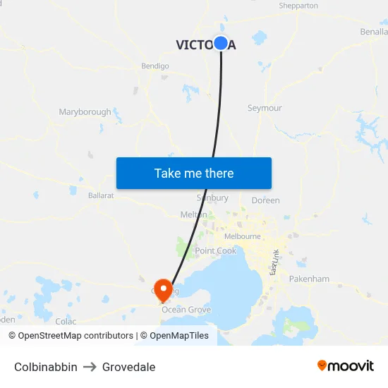 Colbinabbin to Grovedale map