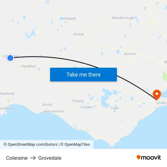 Coleraine to Grovedale map