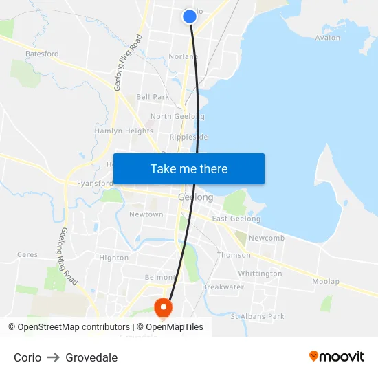 Corio to Grovedale map