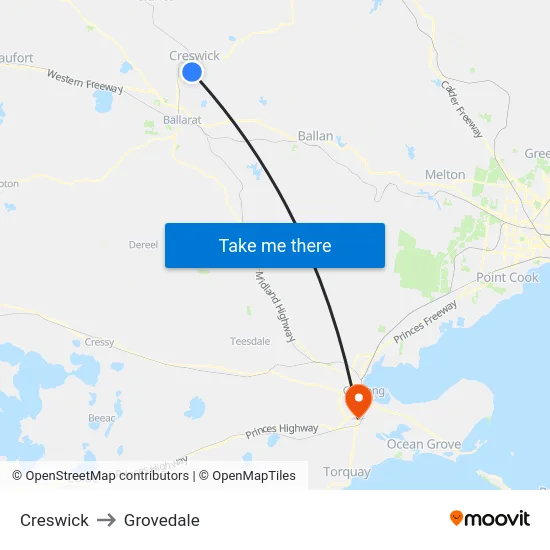 Creswick to Grovedale map