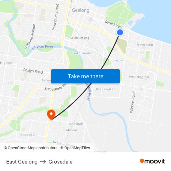 East Geelong to Grovedale map