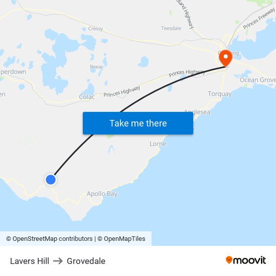 Lavers Hill to Grovedale map