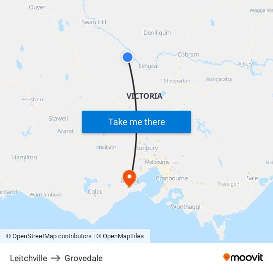 Leitchville to Grovedale map