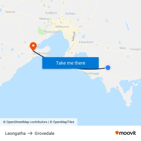 Leongatha to Grovedale map