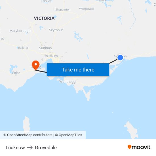 Lucknow to Grovedale map