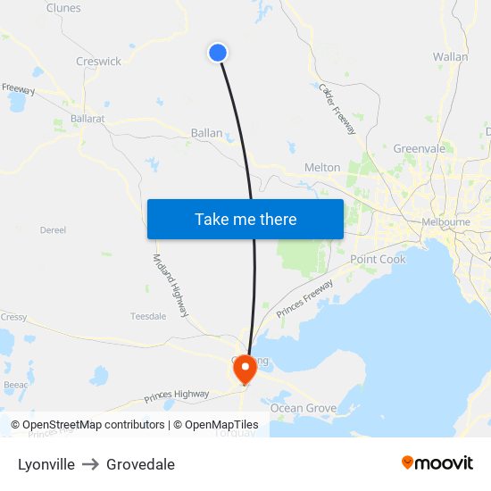 Lyonville to Grovedale map
