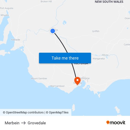 Merbein to Grovedale map