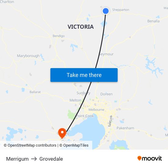 Merrigum to Grovedale map