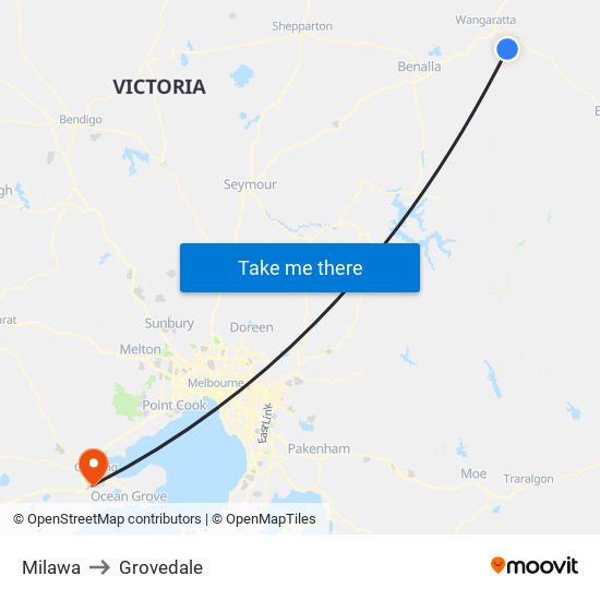 Milawa to Grovedale map