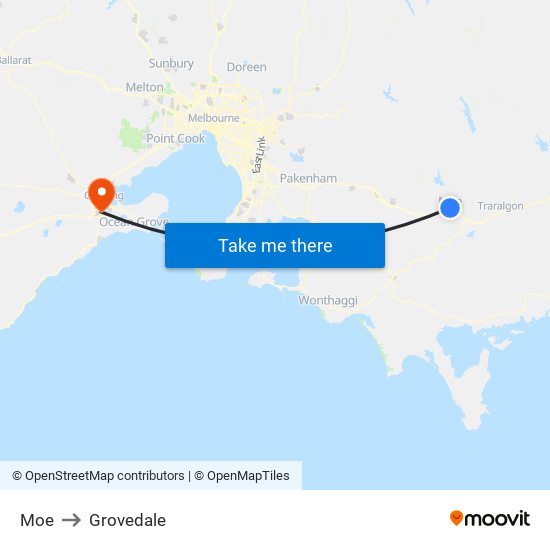 Moe to Grovedale map