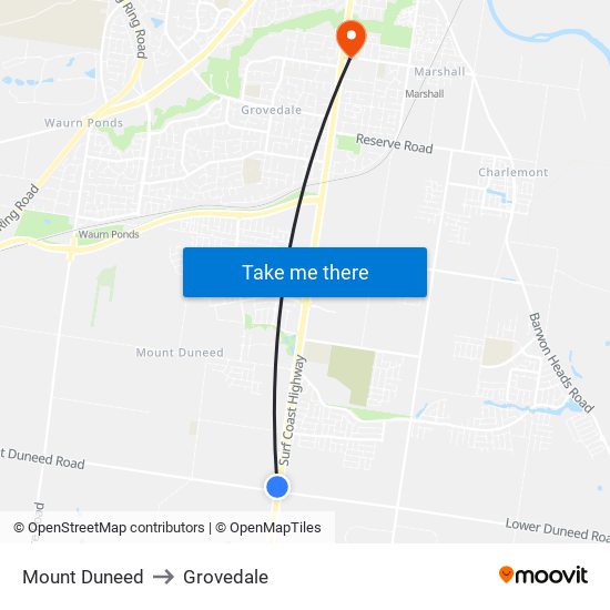 Mount Duneed to Grovedale map