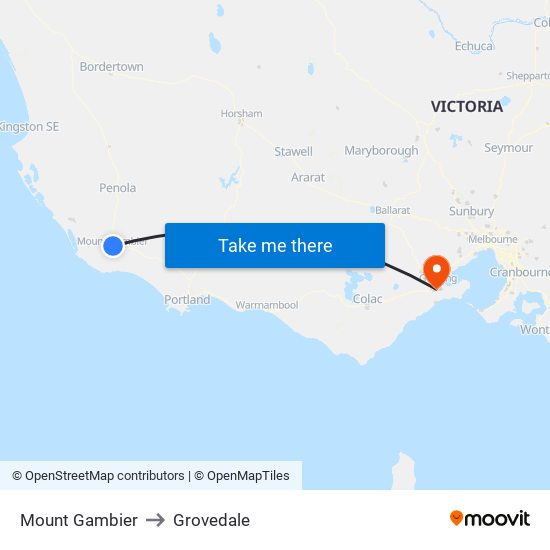 Mount Gambier to Grovedale map