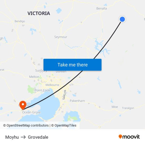 Moyhu to Grovedale map