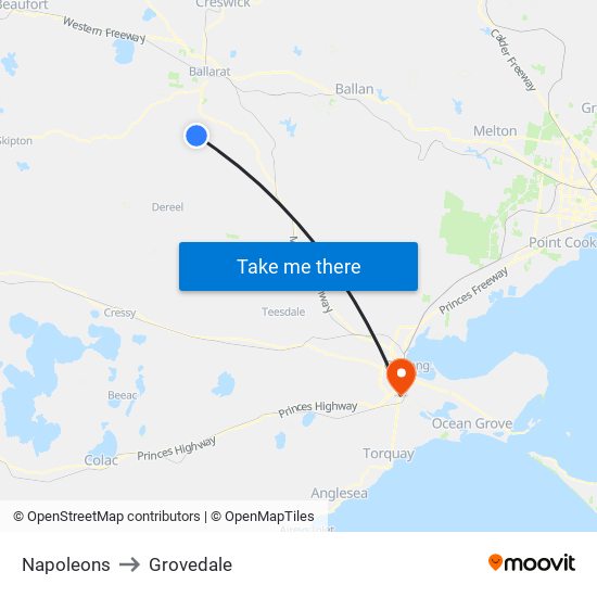 Napoleons to Grovedale map