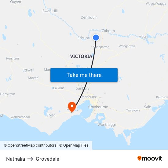 Nathalia to Grovedale map