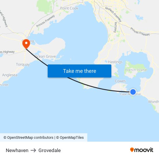 Newhaven to Grovedale map