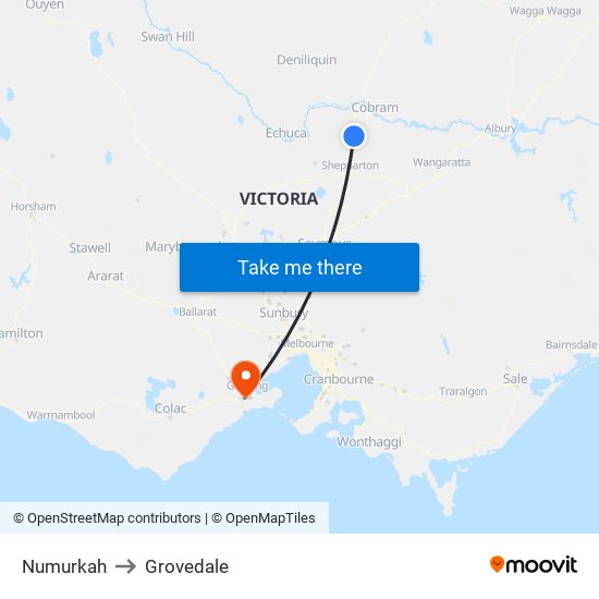 Numurkah to Grovedale map