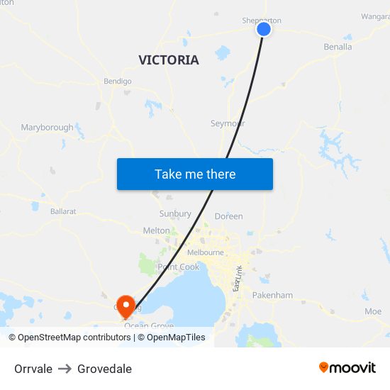 Orrvale to Grovedale map