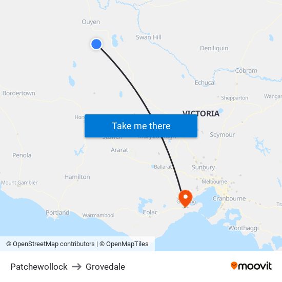 Patchewollock to Grovedale map