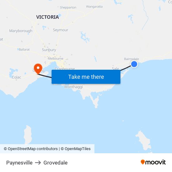 Paynesville to Grovedale map