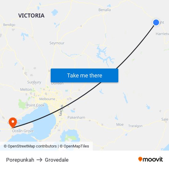 Porepunkah to Grovedale map