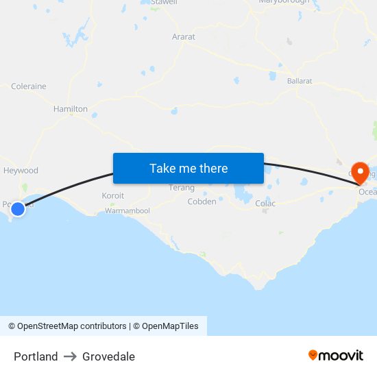 Portland to Grovedale map