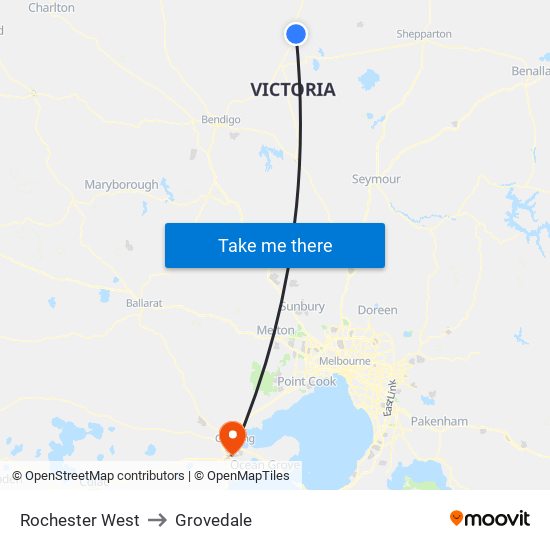 Rochester West to Grovedale map