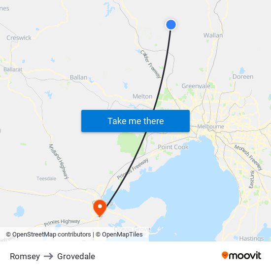 Romsey to Grovedale map