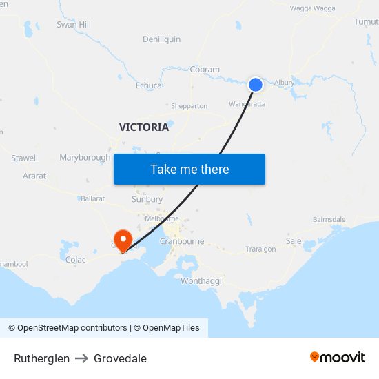 Rutherglen to Grovedale map