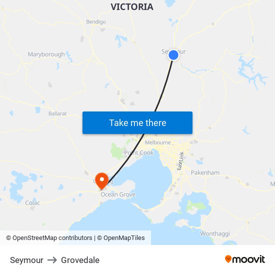 Seymour to Grovedale map