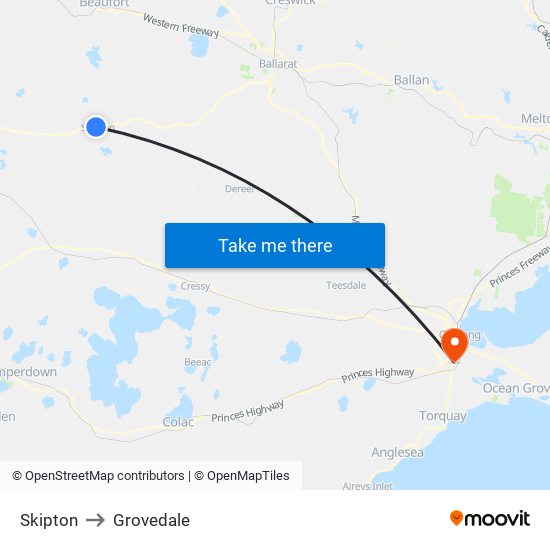 Skipton to Grovedale map