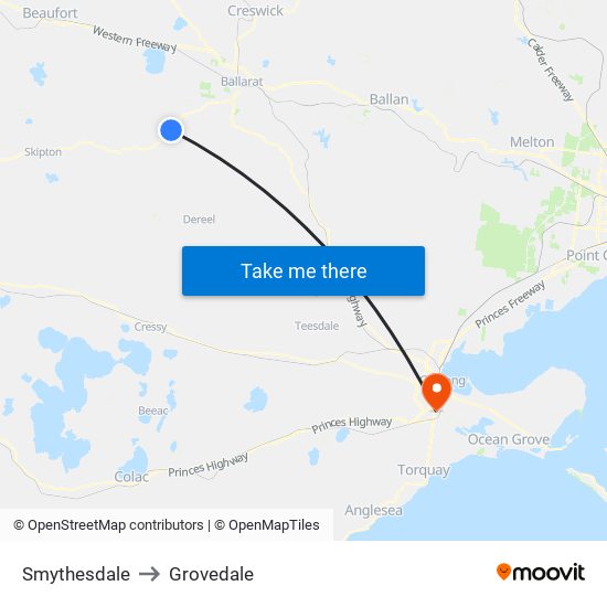 Smythesdale to Grovedale map