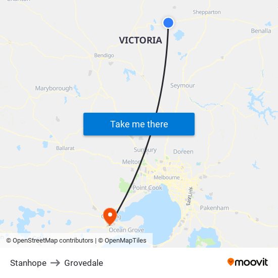 Stanhope to Grovedale map