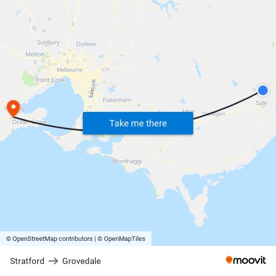 Stratford to Grovedale map