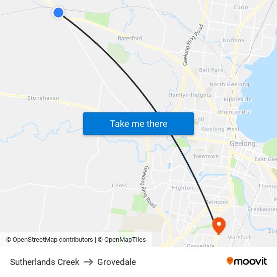 Sutherlands Creek to Grovedale map