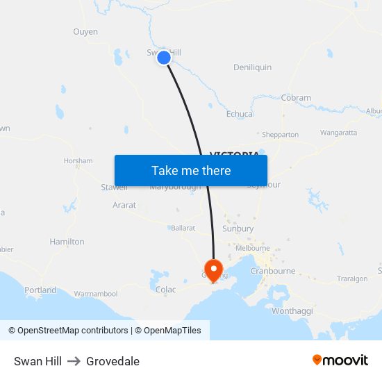 Swan Hill to Grovedale map