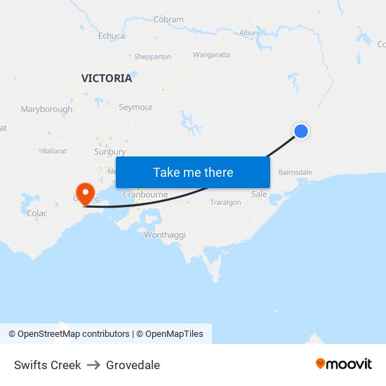 Swifts Creek to Grovedale map