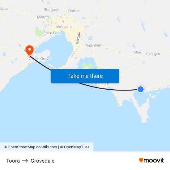 Toora to Grovedale map