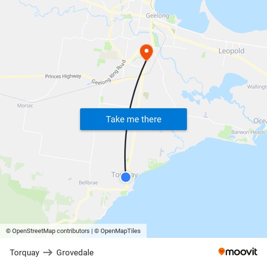 Torquay to Grovedale map